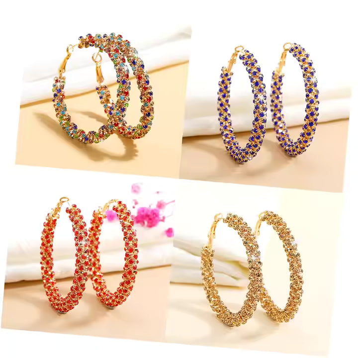 أقراط دائرية مرصعة بأحجار الراين 